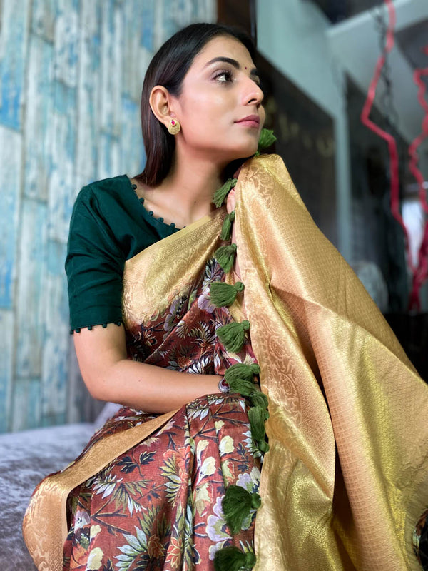 Caramel Brown Uppada Cotton Silk Saree