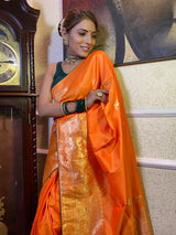 Mustard Orange Banarasi Silk Saree