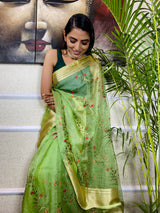 Parakeet Green Organza Silk Saree