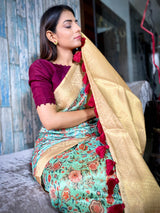 Seafoam Green Uppada Cotton Silk Saree