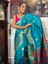Turquoise Blue Banarasi Patola Silk Saree