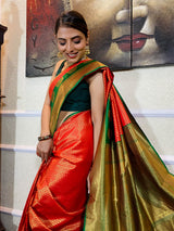 Scarlet Red Kanjeevaram Silk Banarasi Handloom Saree