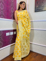 Ivory Yellow Georgette Bandhej Saree