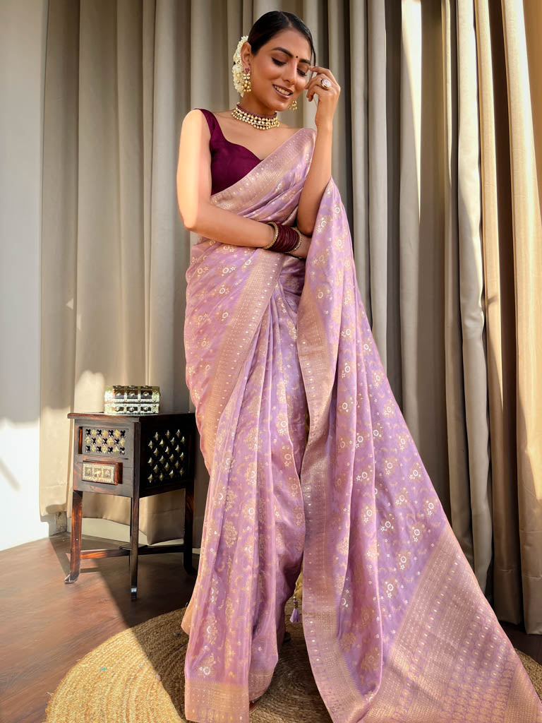 Lavender Purple Banarasi Uppada Silk Saree