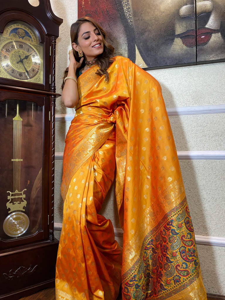 Mustard Yellow Banarasi Silk Saree