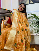 Tangerine Orange Organza Silk Saree