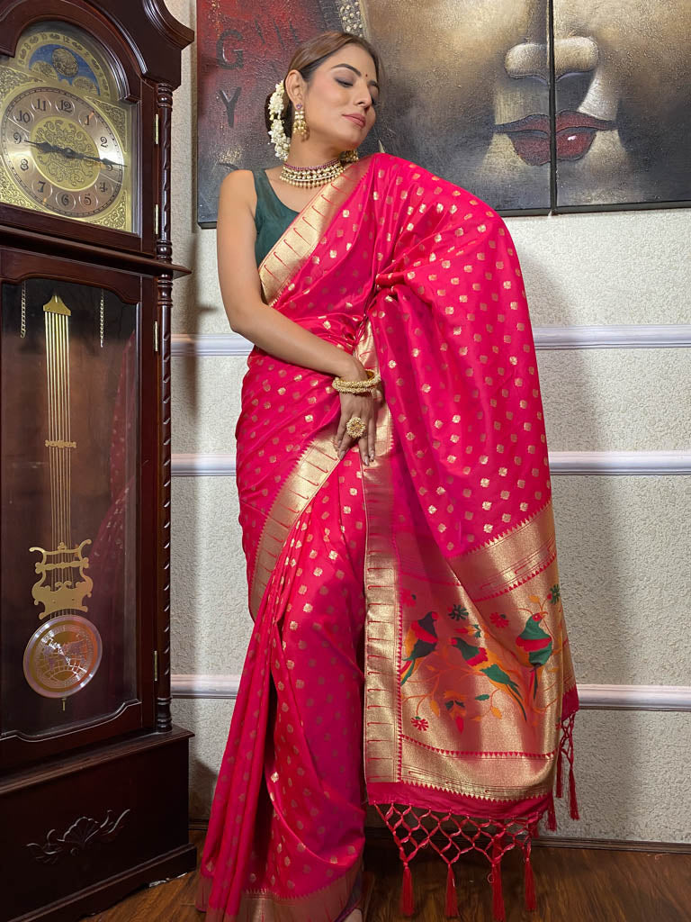 Queen Pink Paithani Silk Saree
