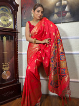 Scarlet Red Banarasi Patola Silk Saree