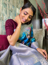 Azure Blue Uppada Cotton Silk Saree