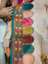 Latte Orange Linen Sequined Saree