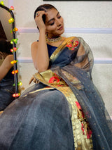 Millennium Grey Organza Silk Saree