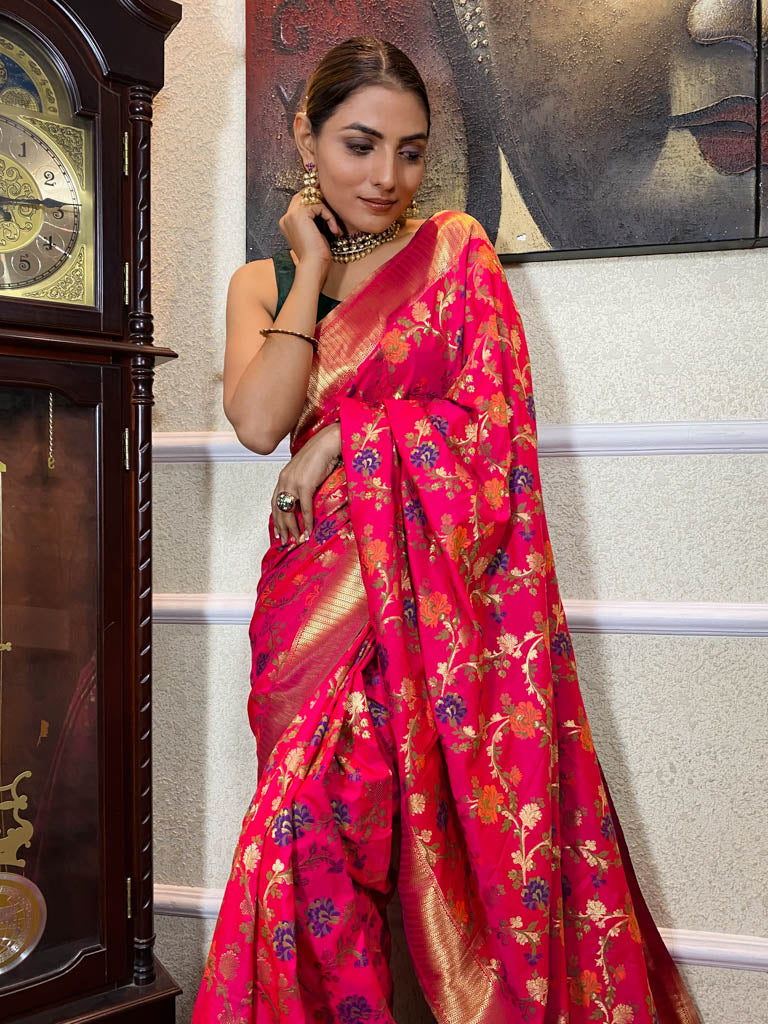 Queen Pink Banarasi Silk Saree