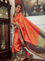 Carrot Orange Katan Silk Banarasi Handloom Saree