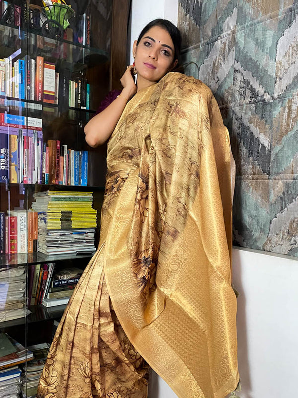 Medallion Golden Uppada Cotton Silk Saree