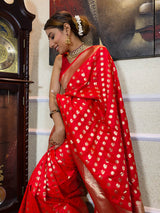 Crimson Red Banarasi Silk Handloom Saree