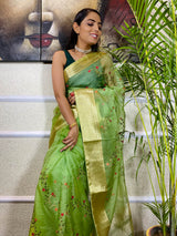 Parakeet Green Organza Silk Saree