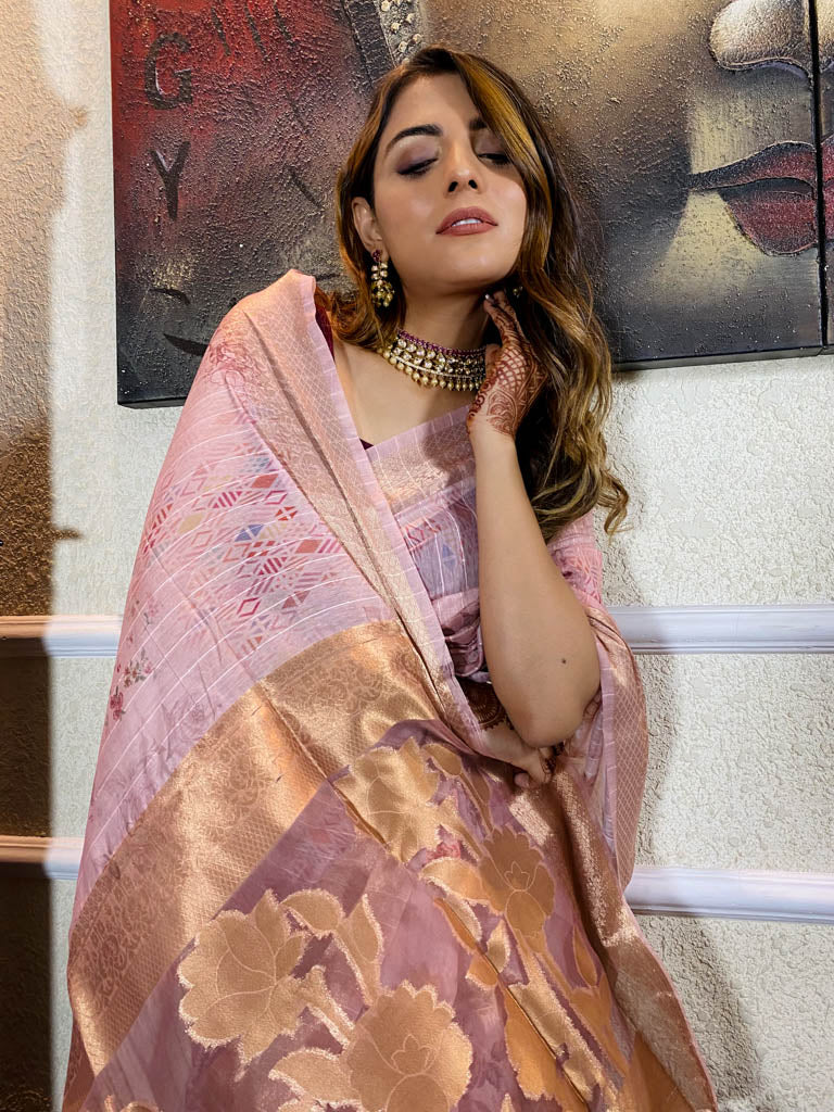 Taffy Pink Kora Silk Saree