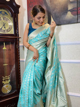 Pastel Blue Banarasi Silk Handloom Saree