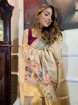 Beige Kora Silk Saree