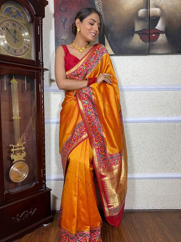 Mustard Orange Patola Silk Saree