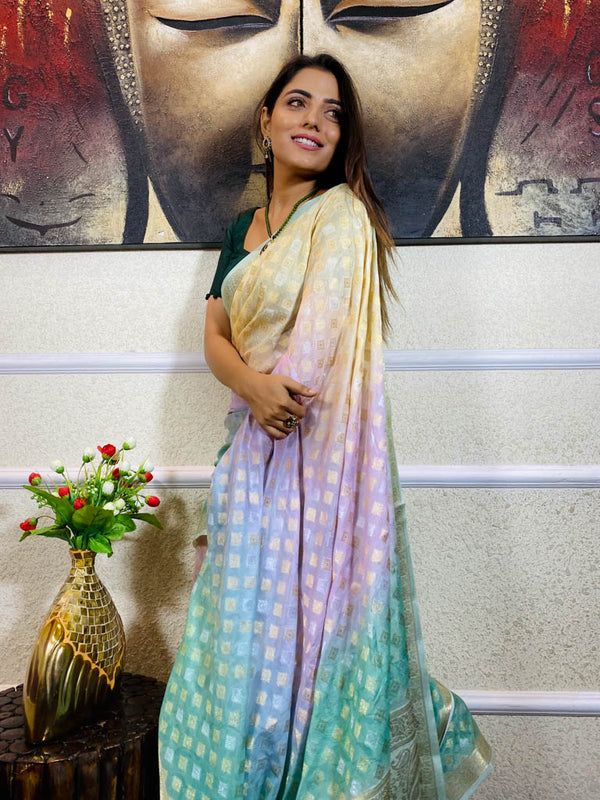 Multi Shade Hand Dyed Banarasi Silk Saree