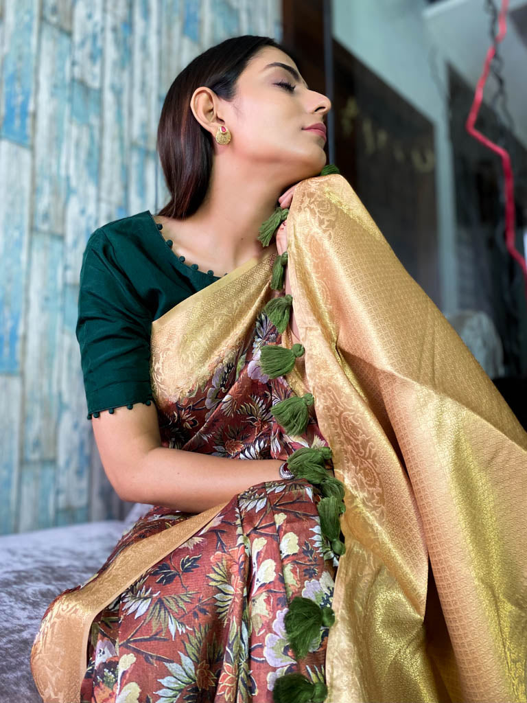 Caramel Brown Uppada Cotton Silk Saree