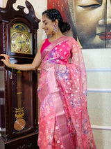 Taffy Pink Organza Silk Saree