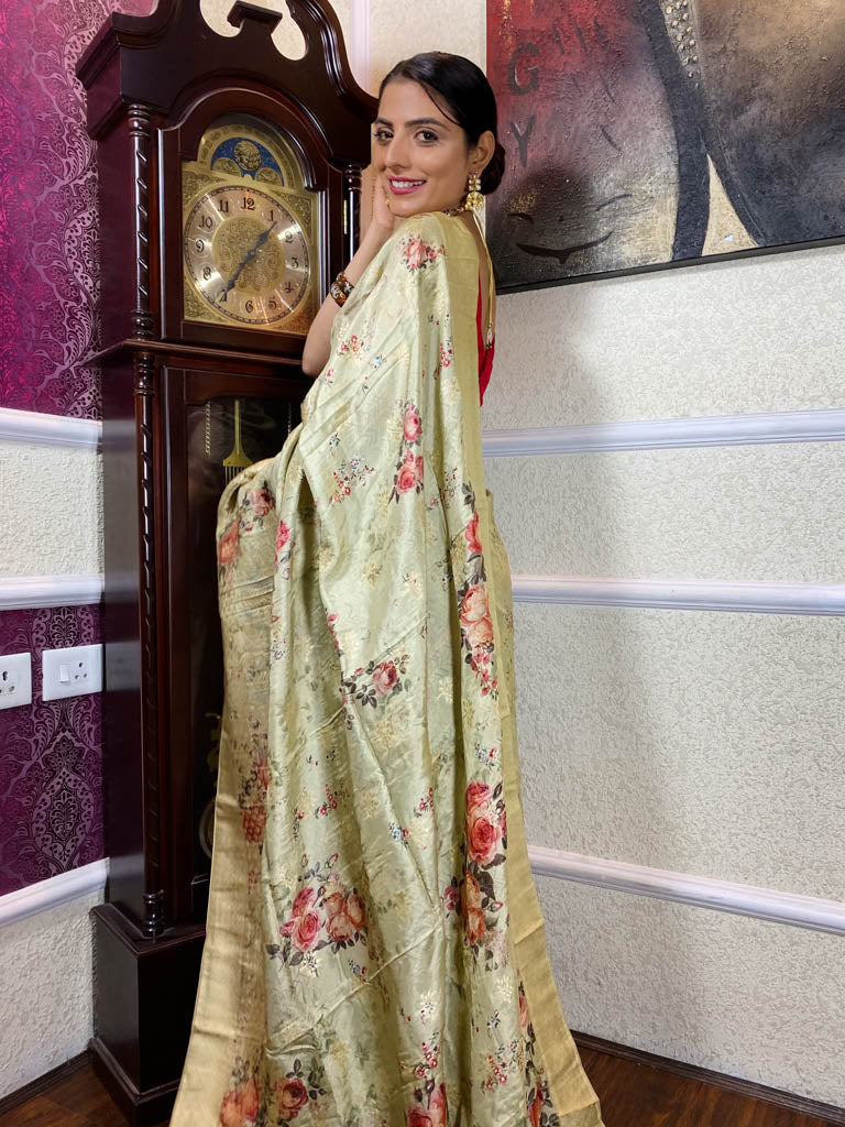 Olive Green Designer Banarasi Silk Saree