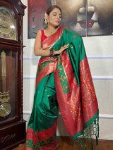 Pine Green Patola Silk Saree