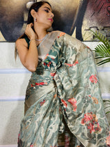 Basil Green Organza Silk Saree