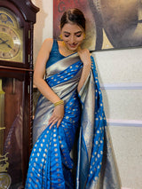 Azure Blue Banarasi Silk Handloom Saree