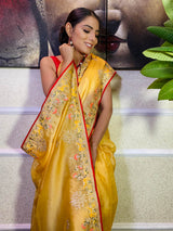 Canary yellow Organza Silk Saree