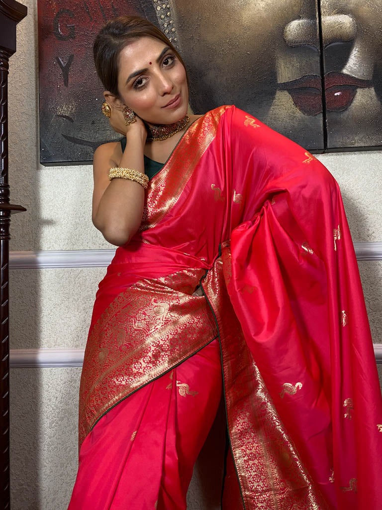 Punch Pink Banarasi Silk Saree