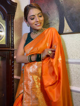 Mustard Orange Banarasi Silk Saree