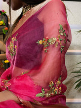 Onion Pink Organza Silk Saree
