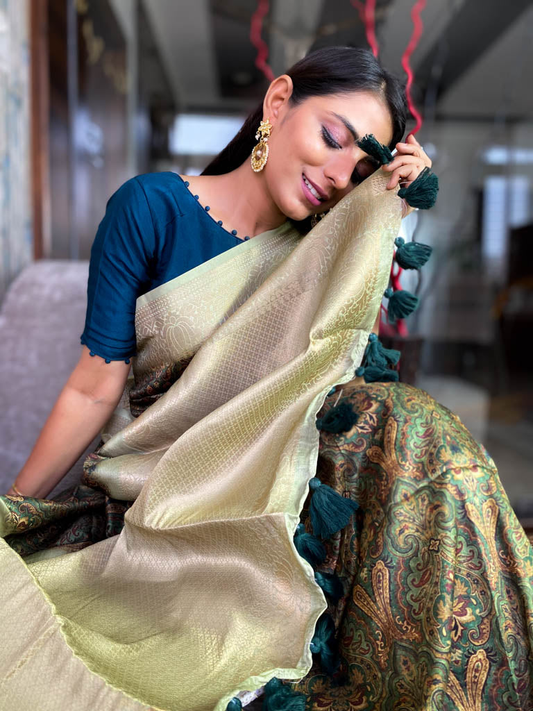 Pine Green Uppada Cotton Silk Saree