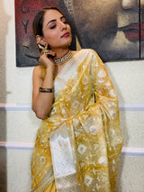 Daffodil Yellow Tissue Linen Saree
