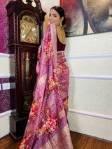 Taffy Violet Designer Banarasi Silk Saree