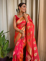 Tangerine Orange Meenakari Banarasi Silk Saree