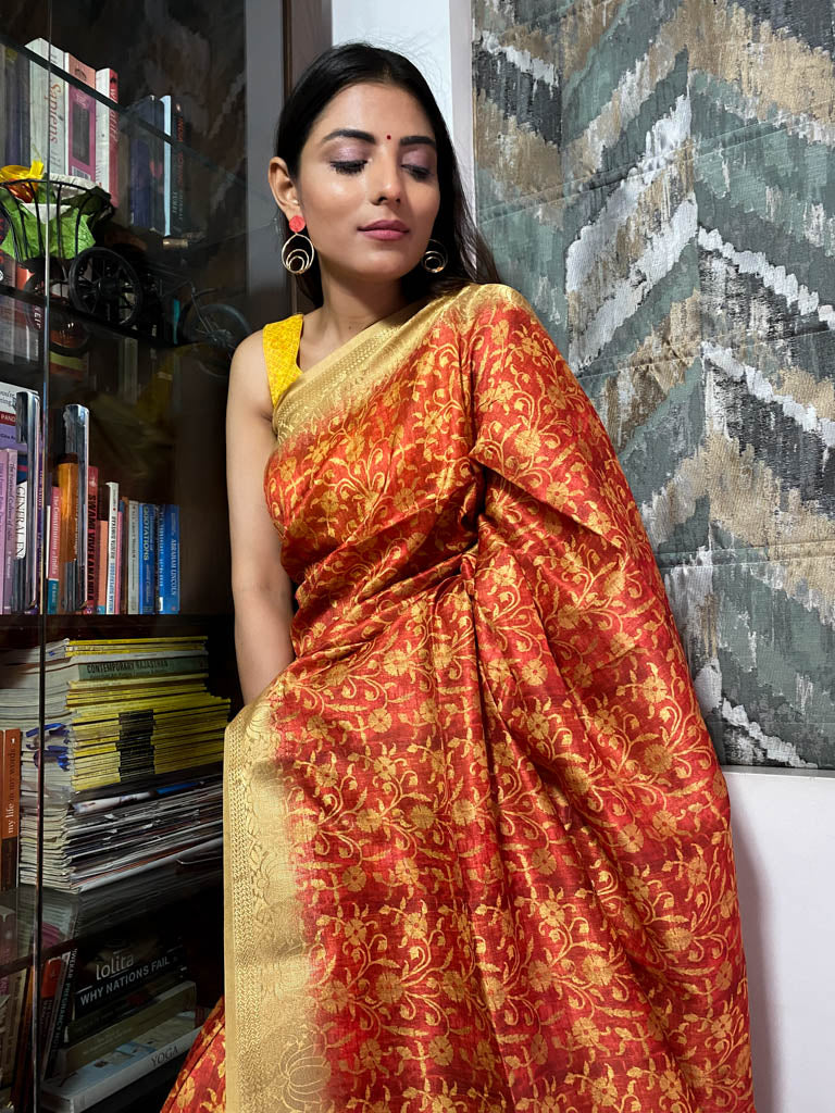Scarlet Red Uppada Cotton Silk Saree