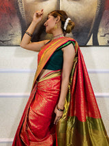 Queen Pink Katan Silk Banarasi Handloom Saree