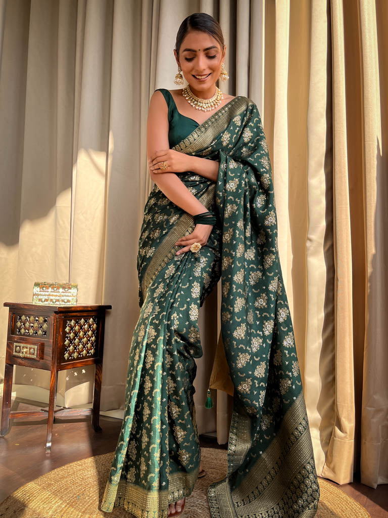 Bottle Green Banarasi Uppada Silk Saree