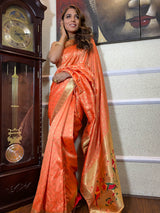 Pastel Peach Paithani Silk Saree