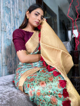 Seafoam Green Uppada Cotton Silk Saree