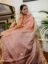 English Brown Organza Crape Silk Saree