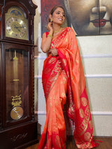 Pastel Peach Banarasi Handloom Silk Saree