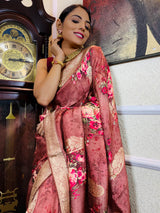 Amber Red Designer Banarasi Silk Saree