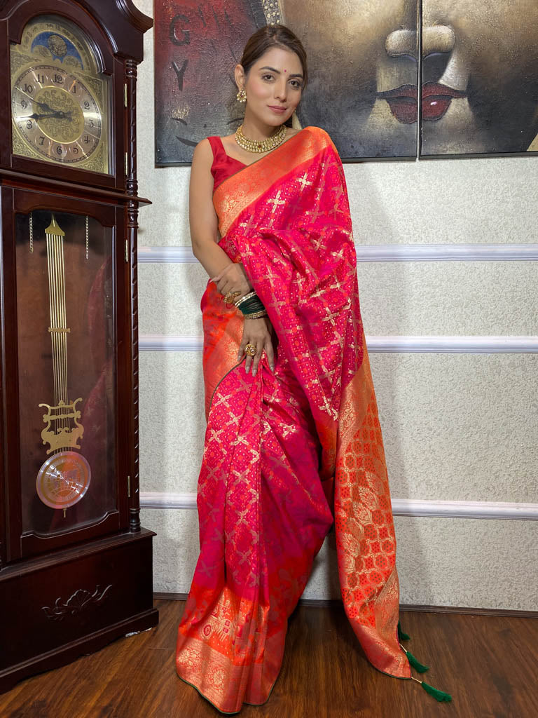 Queen Pink Banarasi Ghatchola Handloom Silk Saree