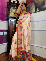 Latte Orange Linen Sequined Saree