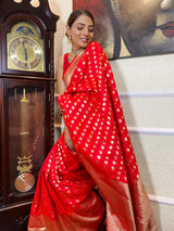 Crimson Red Banarasi Silk Handloom Saree